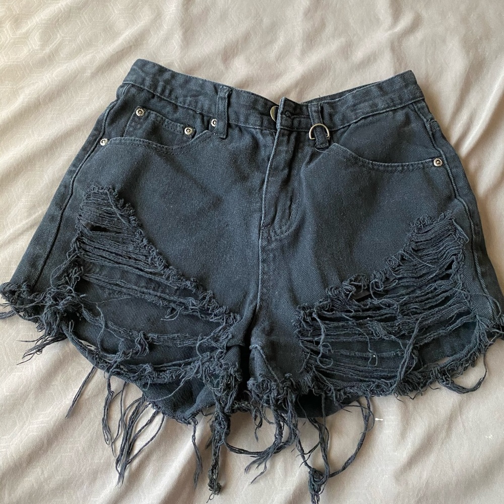 Black high waisted distressed shorts